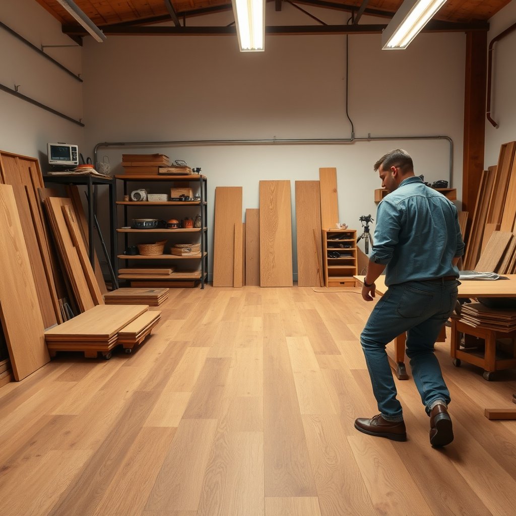 A diagram showing how to plan laminate floor layout and choose the right laminate for a workshop.
