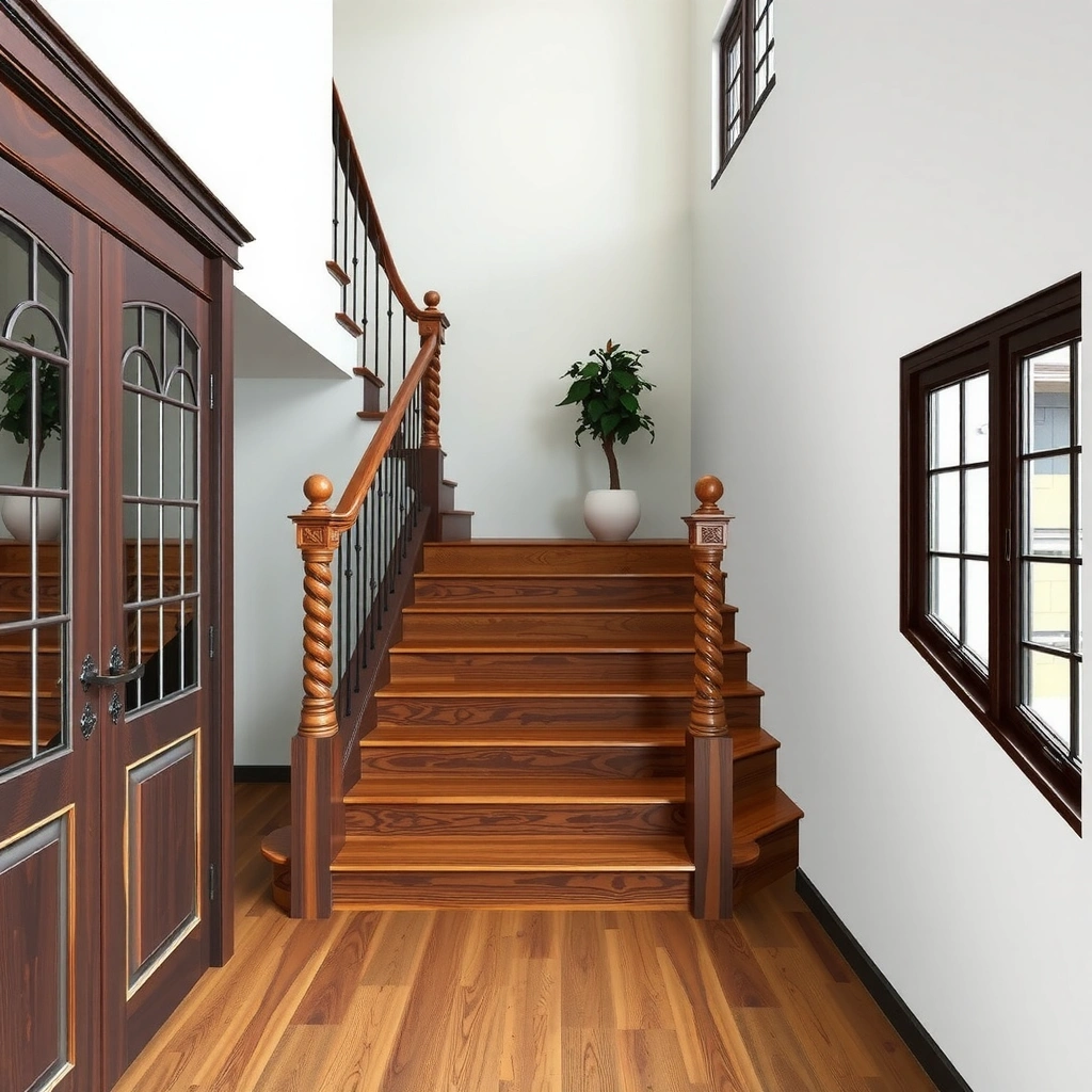 Diagram showing how to plan the layout for engineered wood floors around stairs