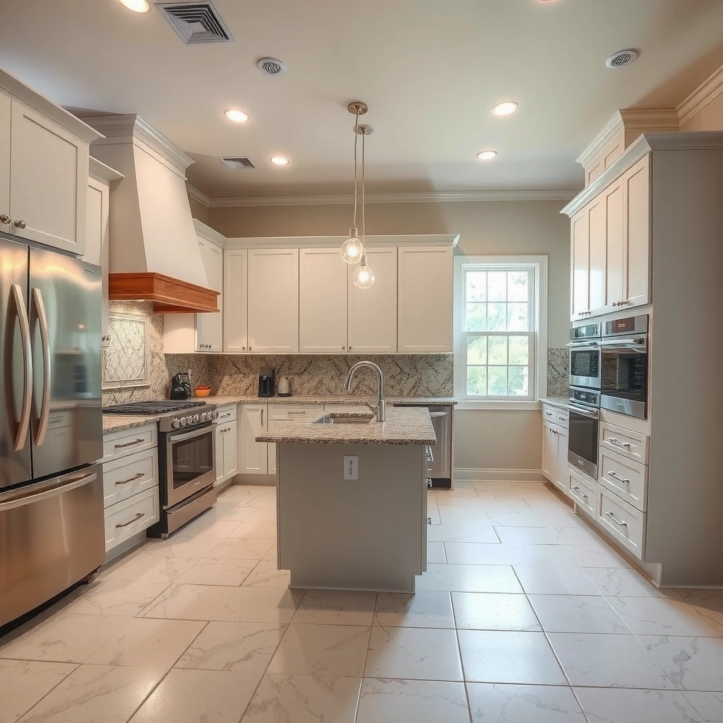 A person planning the layout for installing granite floors around cabinets.