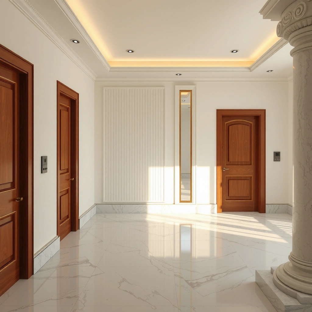 Diagram showing planned layout and door clearance for marble floors installation around doors