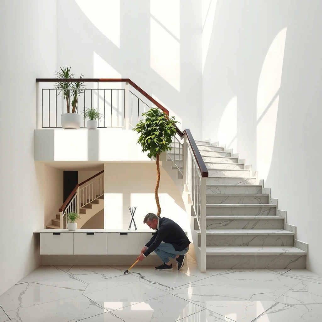 Diagram showing layout planning for marble floor installation on stairs