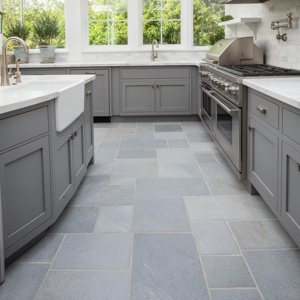 Measuring cabinet base and determining flooring direction for outdoor installation