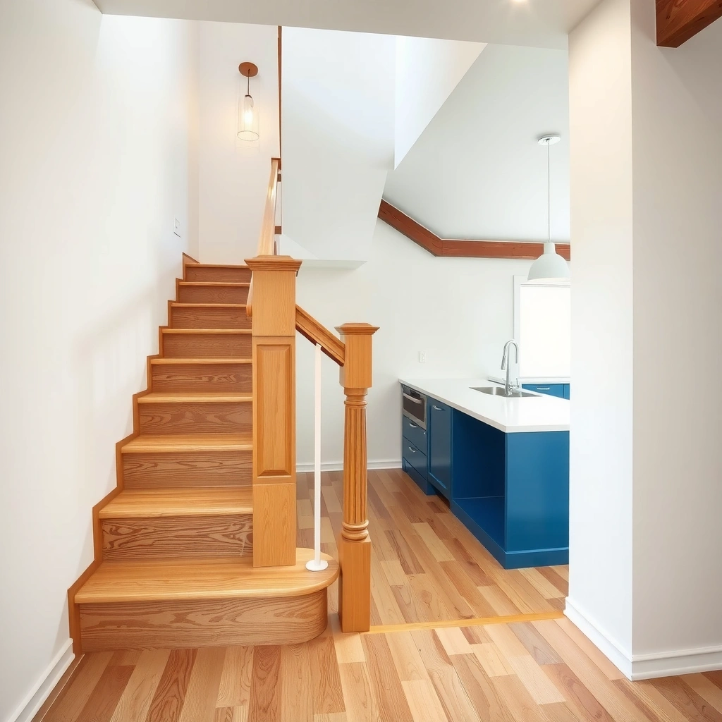 Measuring stair layout for hardwood floor installation, ensuring accurate dimensions before starting.