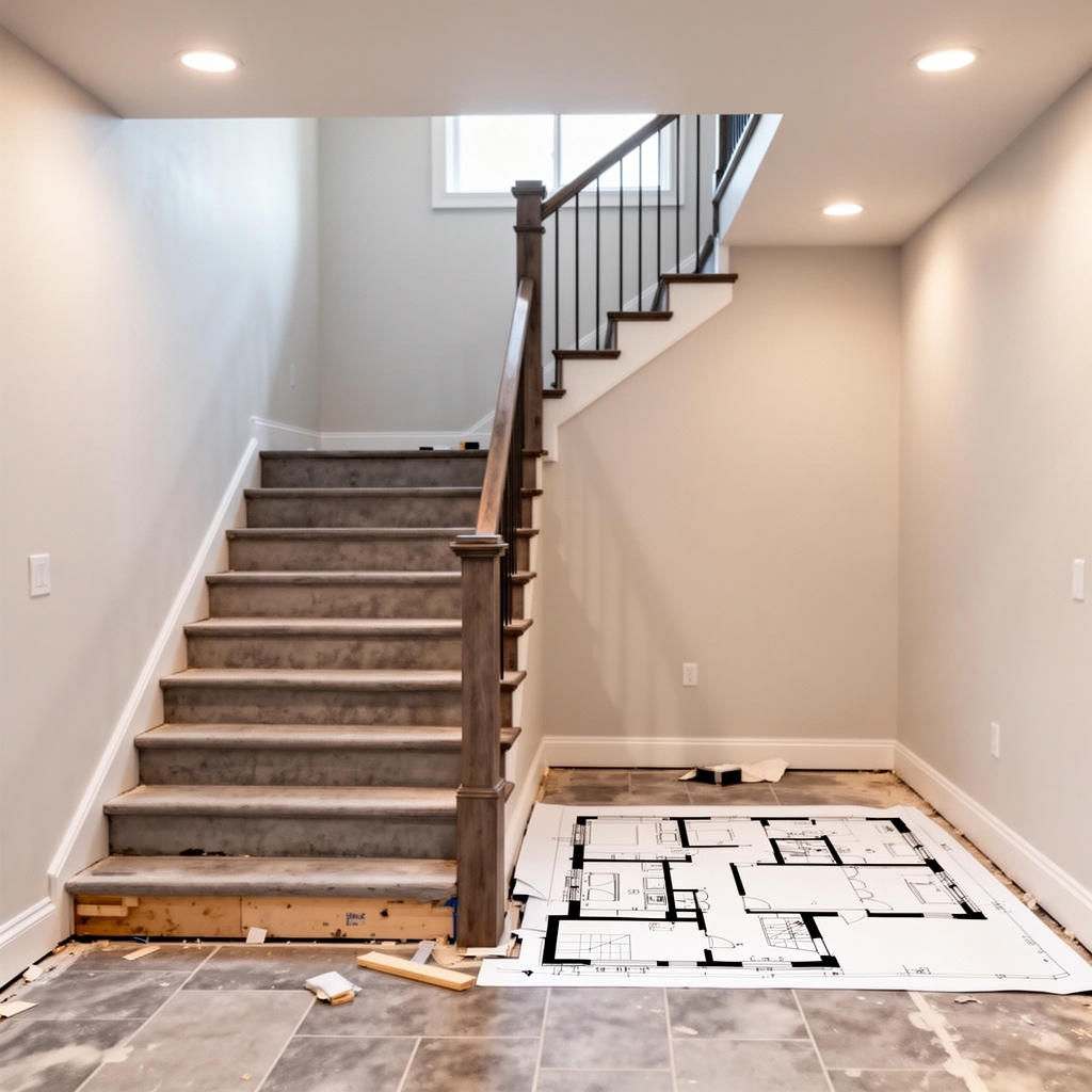 Diagram showing how to plan the stair opening before cutting basement floors.