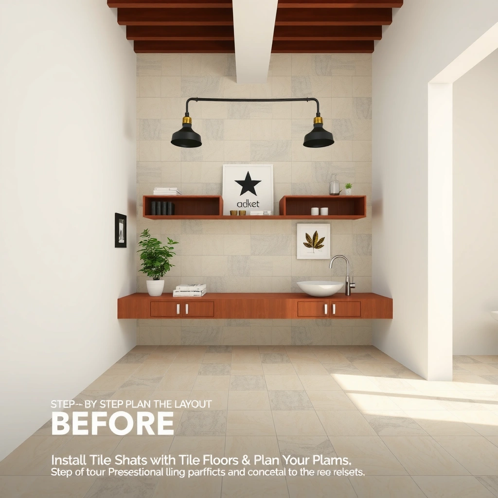 A diagram showing how to plan the layout for tile flooring installation.