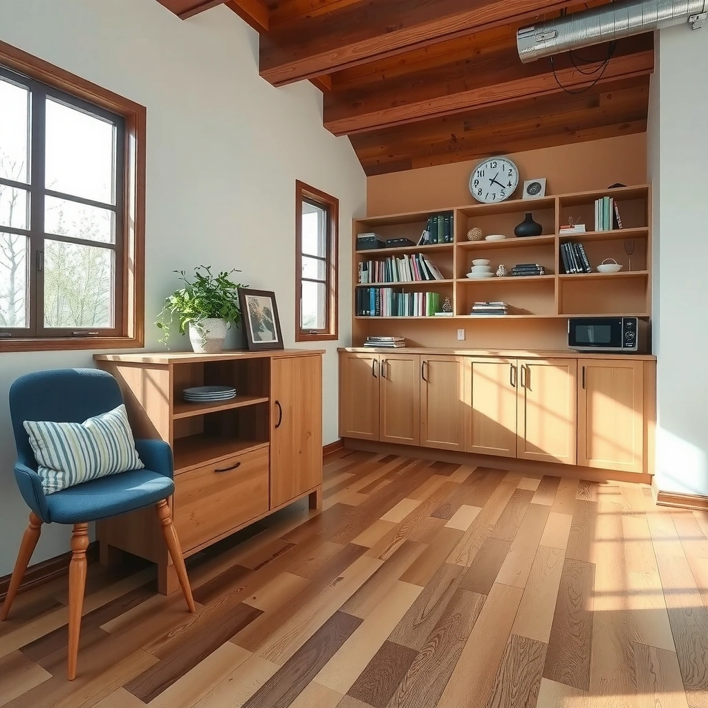 Measuring for expansion gaps while planning trim for hardwood floors.