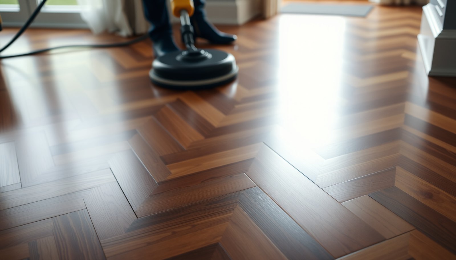 Step-by-step guide on how to polish chevron floors for a high-gloss finish.
