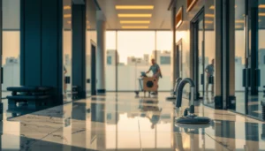 Step-by-step process of polishing commercial floors for a shiny finish.