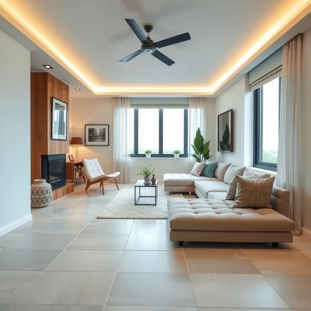 Measuring and planning layout for living room ceramic tile flooring installation.