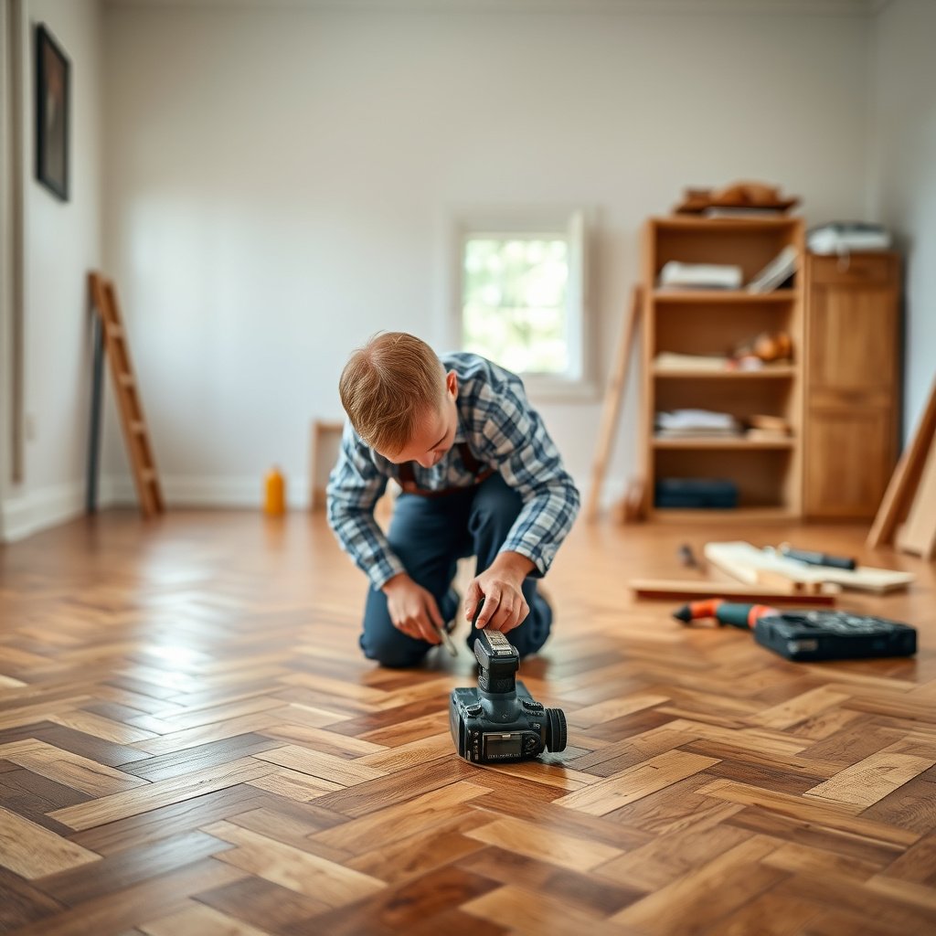 Preparing and protecting the surrounding floor while repairing herringbone floors with loose boards and gaps.