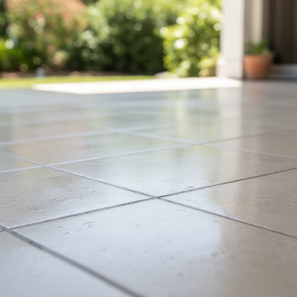 Preparation steps for cleaning patio floors, including clearing debris and furniture.