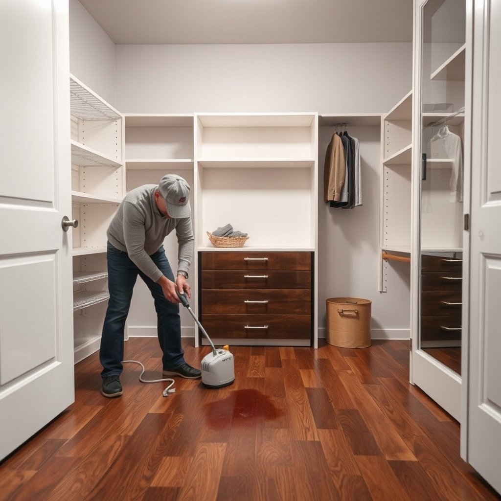 Preparing the area and protecting vinyl floors before stain removal process
