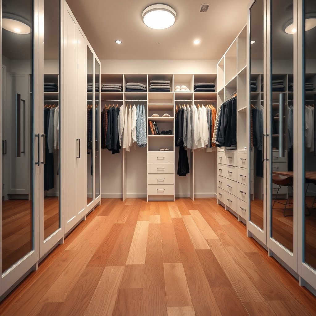 A closet with everything removed from the floor, ready for hardwood floor cleaning.