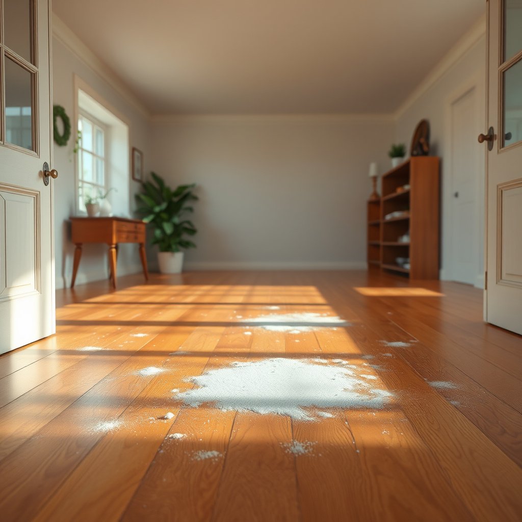 Person preparing to clean hardwood floors by removing grit without scratching the surface.