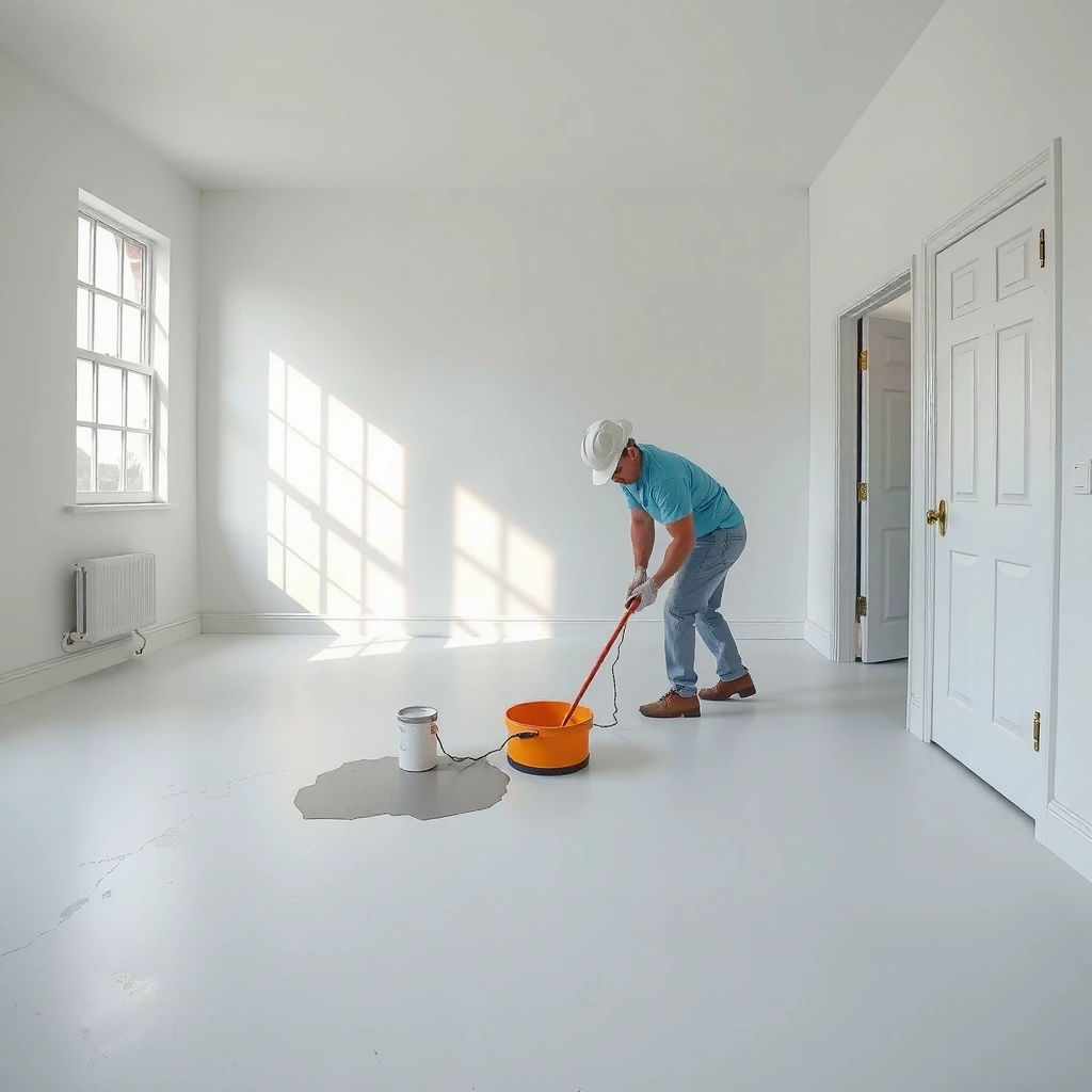 Protecting sheet vinyl floors and testing a small spot before paint removal.