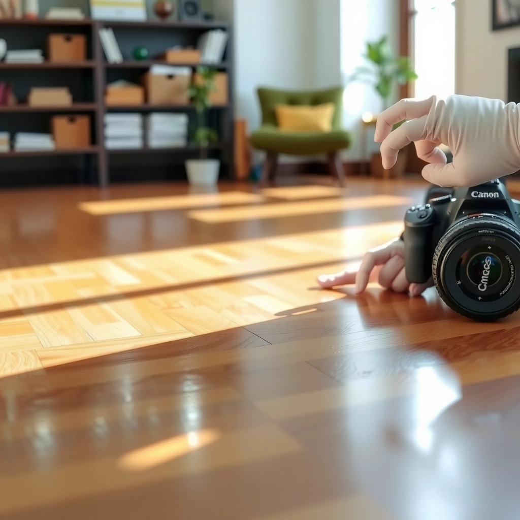 Removing dirt from hardwood floors carefully to avoid scratches before cleaning.