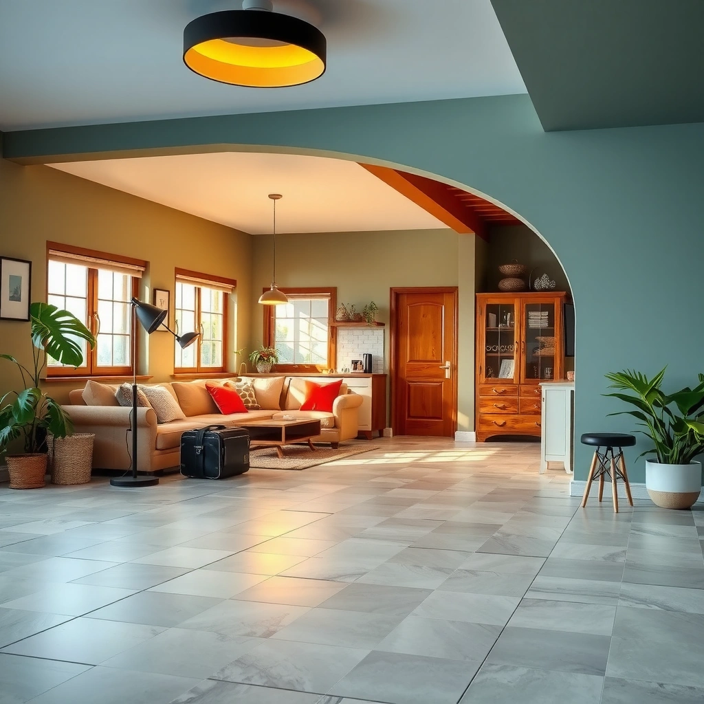 A person sweeping and vacuuming tile floors, preparing the area for cleaning