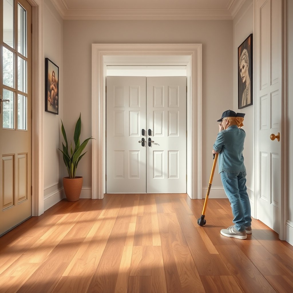 A well-prepared entryway with protective coverings for safe engineered wood floor removal.