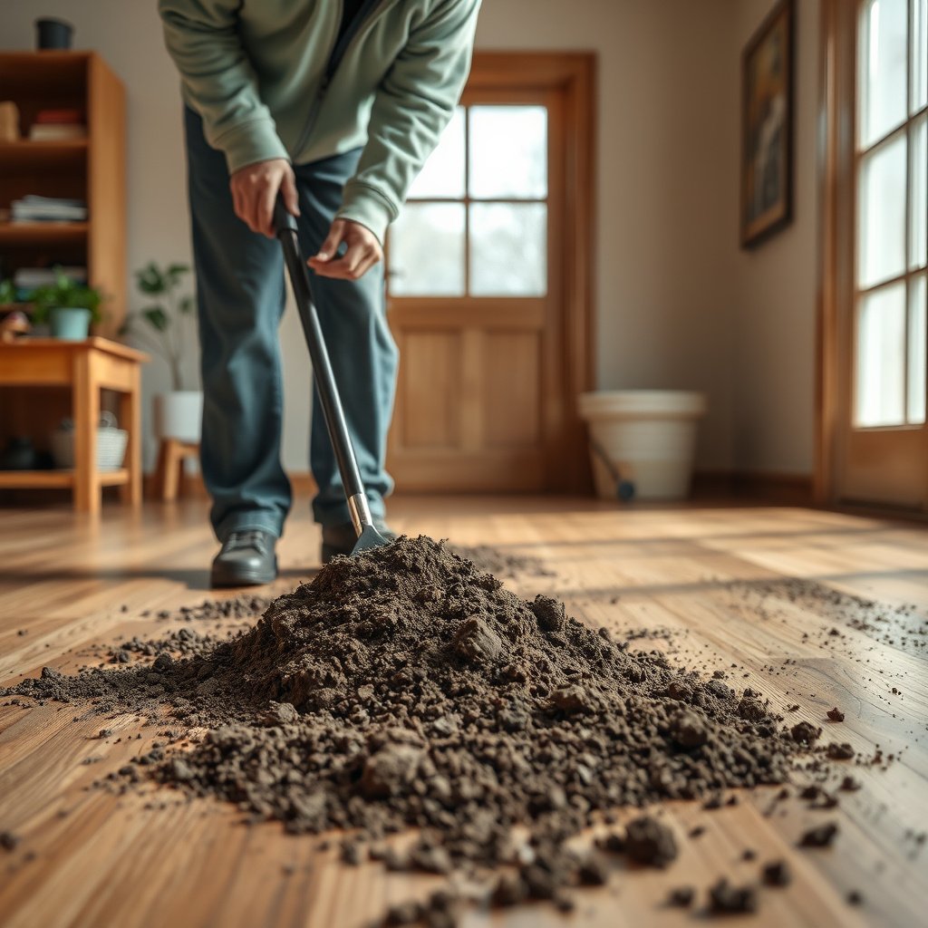 Identifying the finish and protecting hardwood floors before cleaning dried dirt