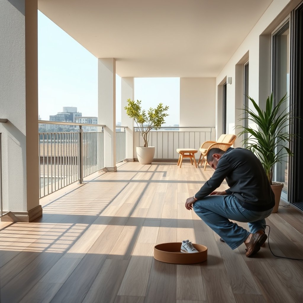 A clean and leveled balcony subfloor ready for waterproofing to prevent leaks.