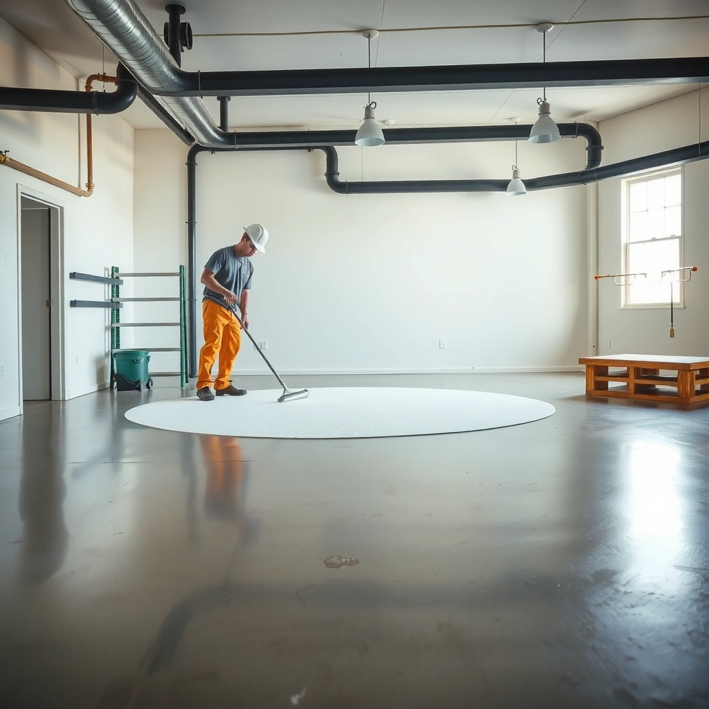 A person prepping a concrete floor and identifying paint type for removal