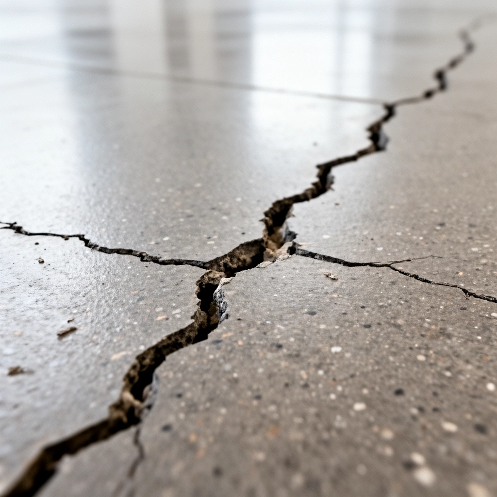 A technician preparing a crack in a commercial floor for successful repair methods.