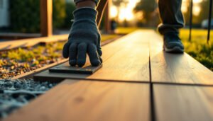 Step-by-step guide on preparing engineered wood floors for outdoor walkway installation.