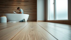 Steps to prepare engineered wood floors for bathroom use, ensuring durability and water resistance.
