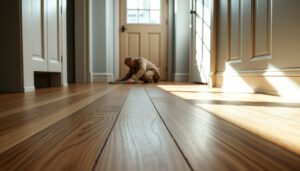 Step-by-step guide on preparing engineered wood floors for a mudroom area.