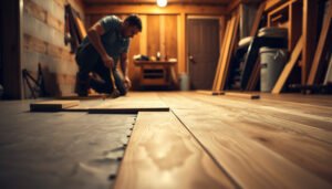 Step-by-step guide on preparing engineered wood floors for installation in a basement.