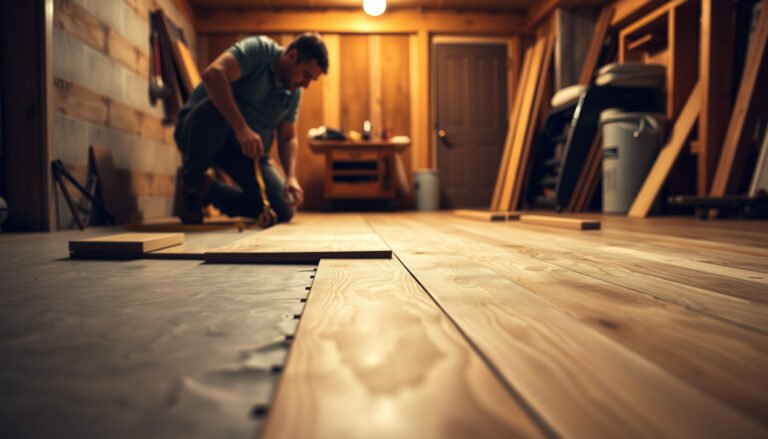 Step-by-step guide on preparing engineered wood floors for installation in a basement.