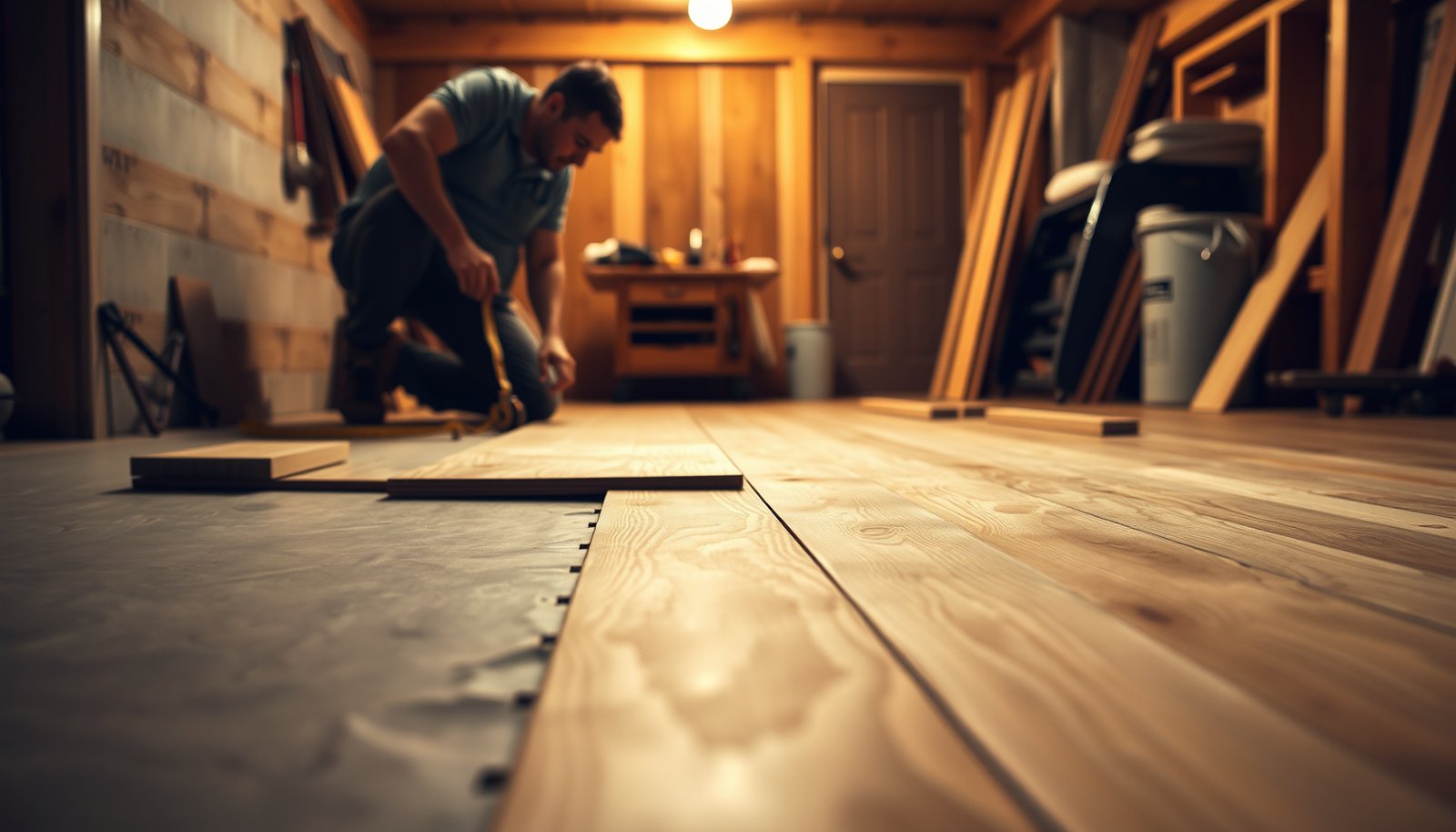Step-by-step guide on preparing engineered wood floors for installation in a basement.