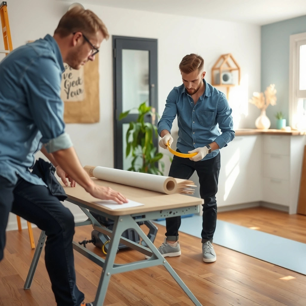Materials for sheet vinyl flooring installation, including acclimation and layout planning.