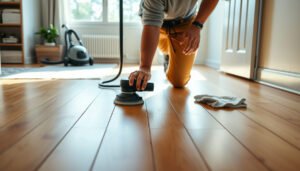 Step-by-step guide on preparing hardwood floors for an apartment setting.