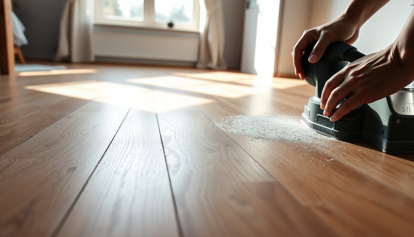 A step-by-step guide on preparing hardwood floors for a bedroom renovation.