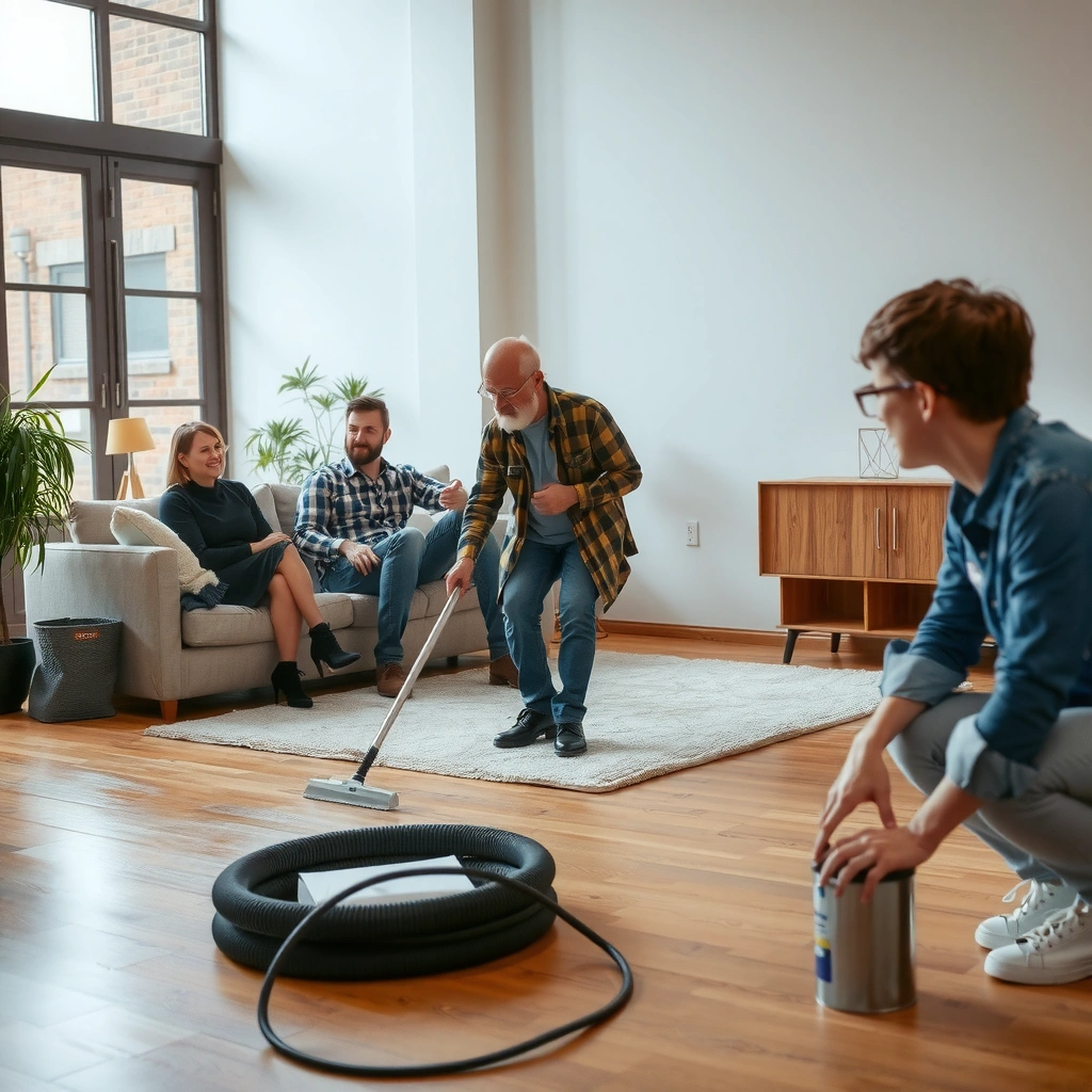 Clearing grit and debris from hardwood floors before deep cleaning.