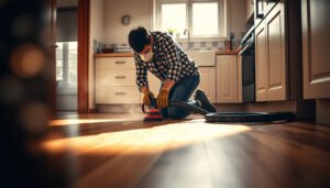 Step-by-step guide on preparing hardwood floors for kitchen renovation.