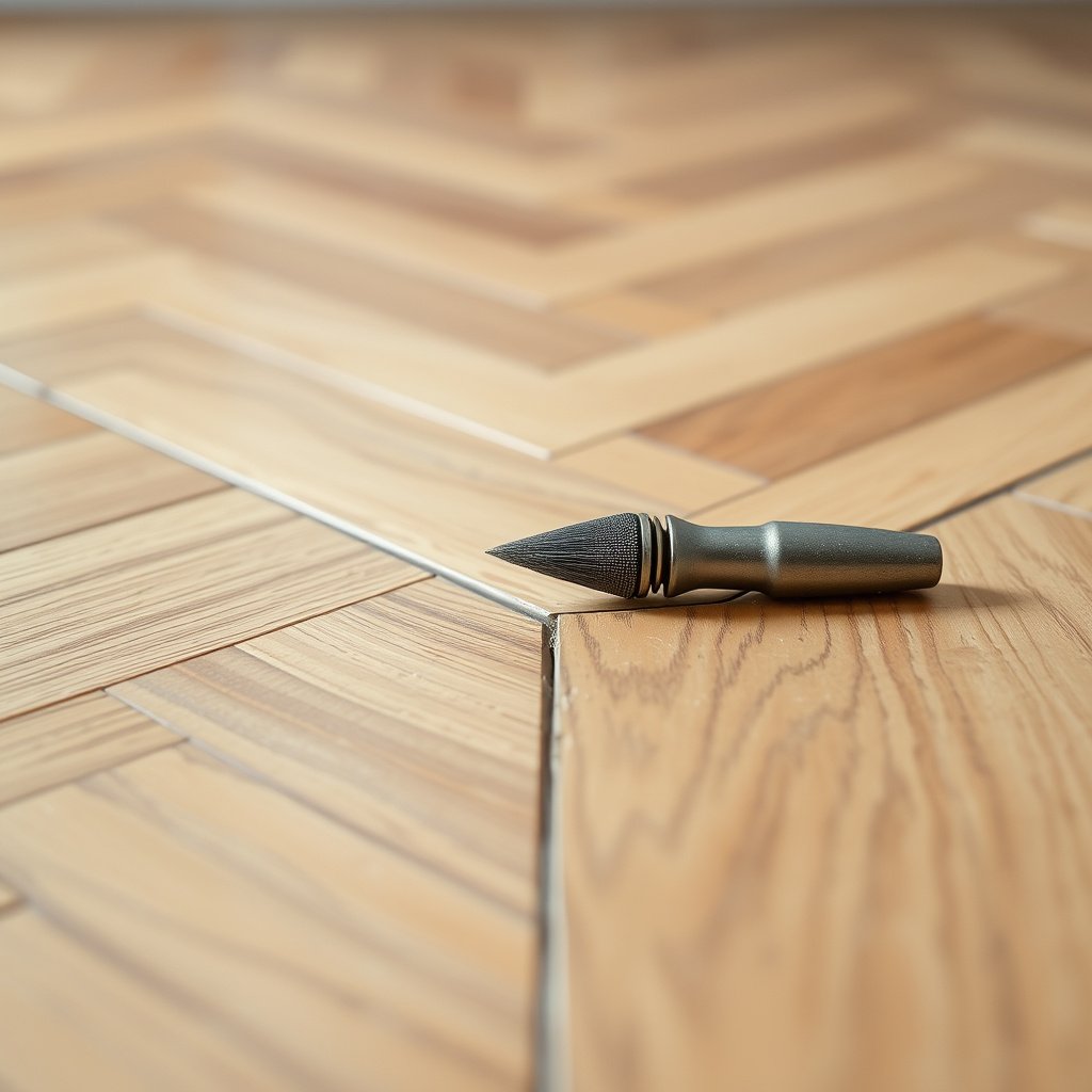 Preparing herringbone floor for a strong bond during repair process.
