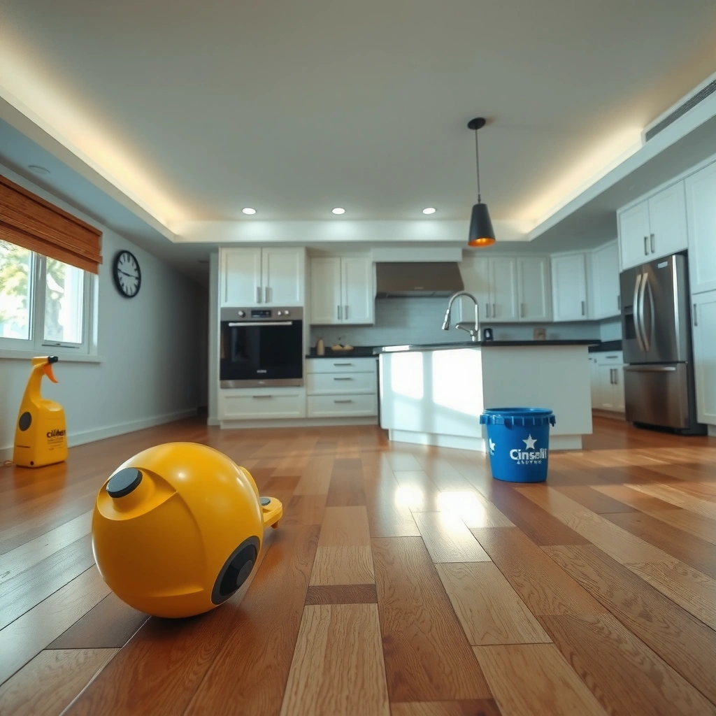 A clean kitchen floor ready for polyurethane installation, highlighting essential prep steps.