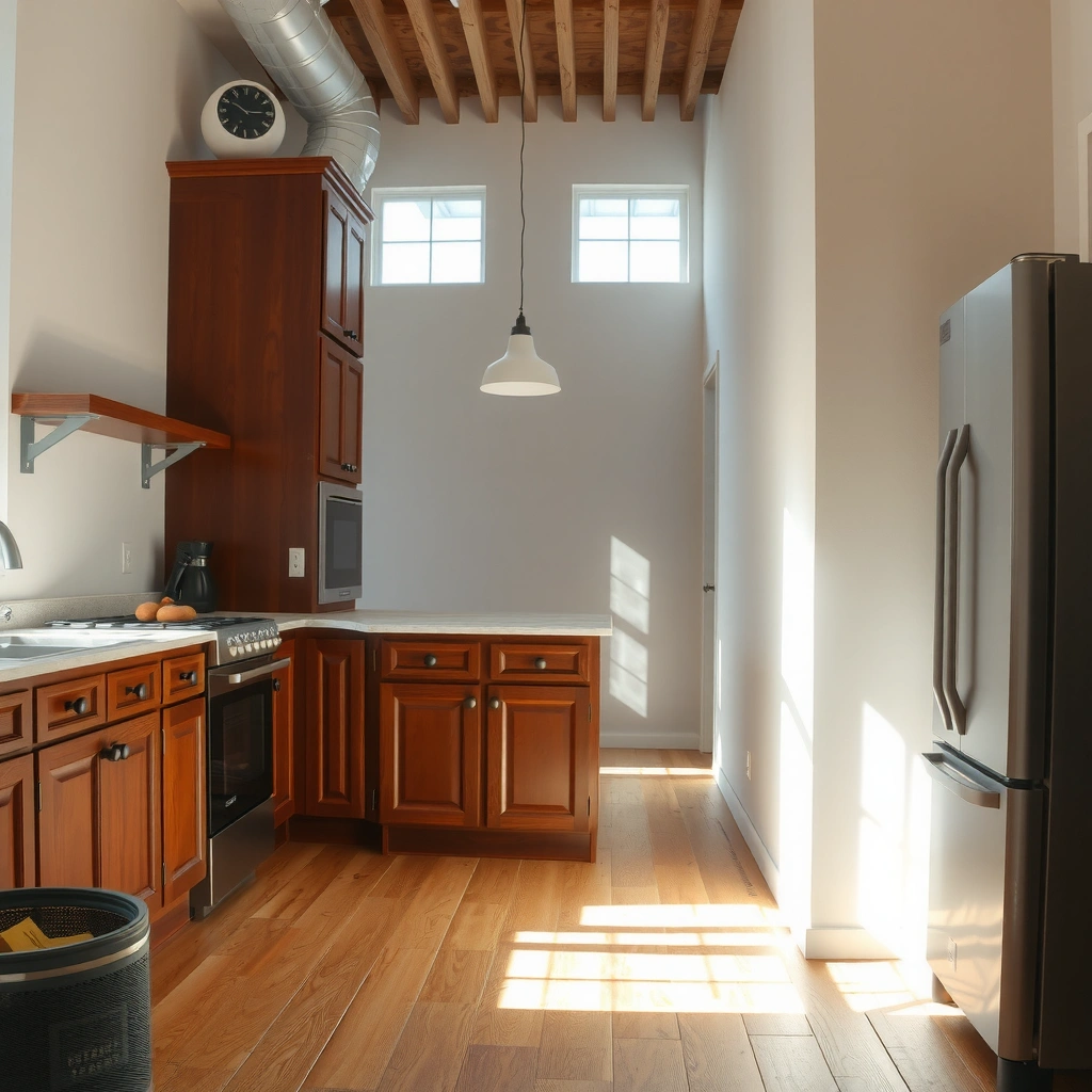 Image showing the preparation of a kitchen subfloor for sheet vinyl flooring installation.