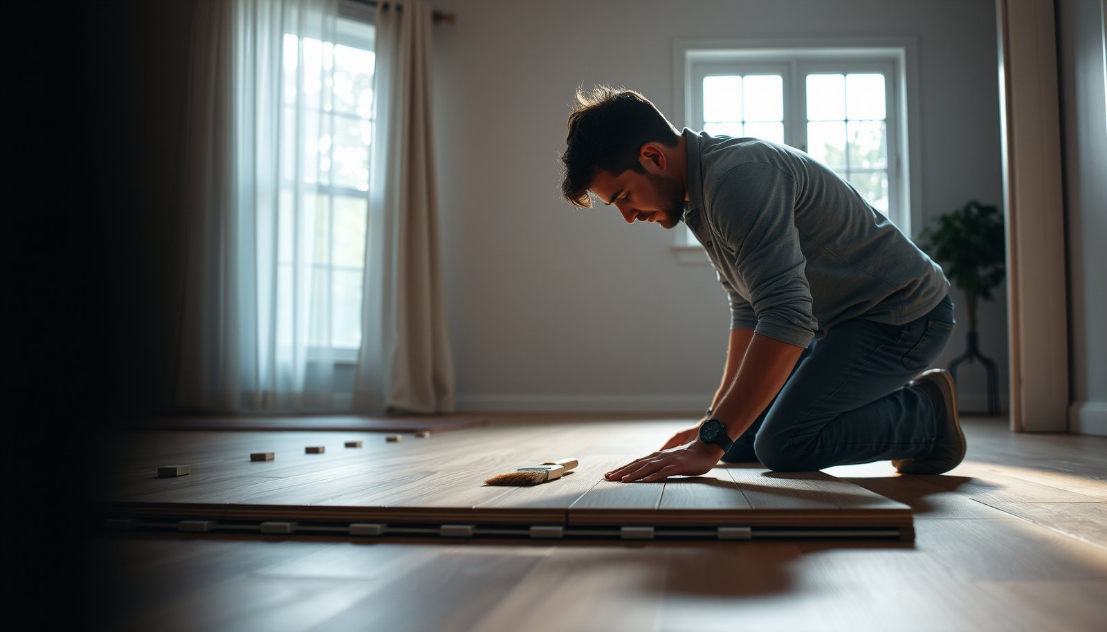 Steps to prepare laminate floors for a dining room setup, showcasing cleaning and maintenance tips.