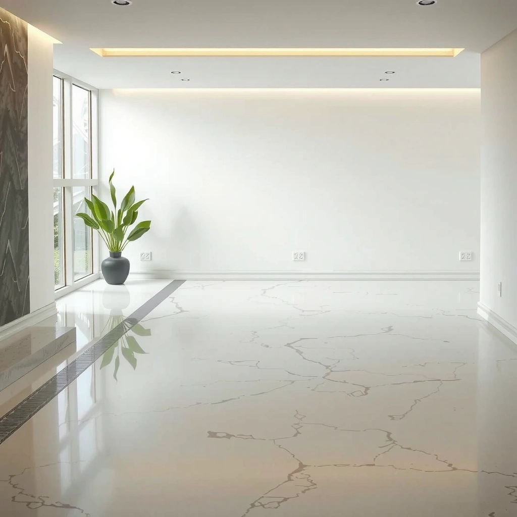 A worker prepping a plywood subfloor for marble tile installation, ensuring a smooth surface.