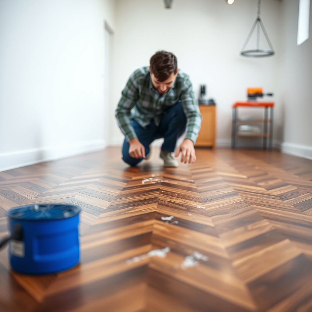 Clean and prep the scratch area on chevron floors for effective surface repair.