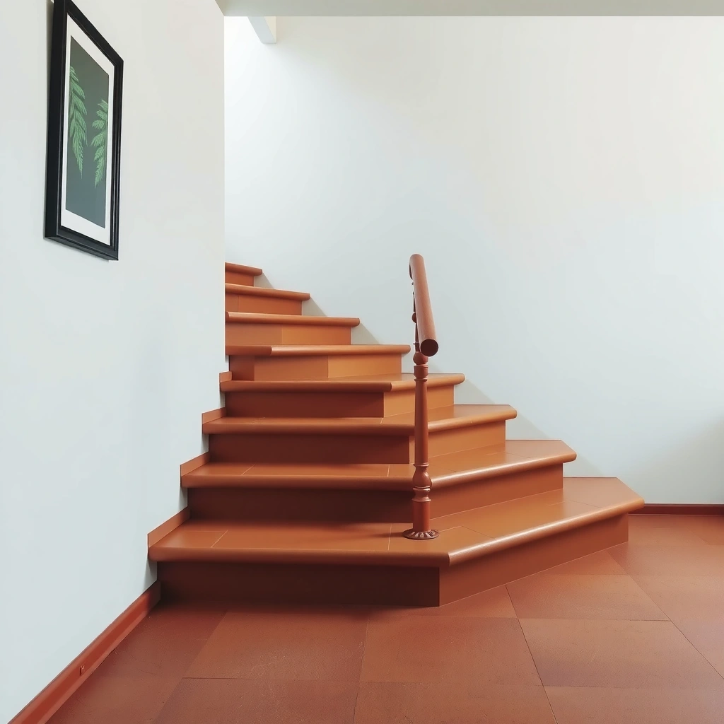 Measuring stair layout for terracotta floor installation before cutting tiles