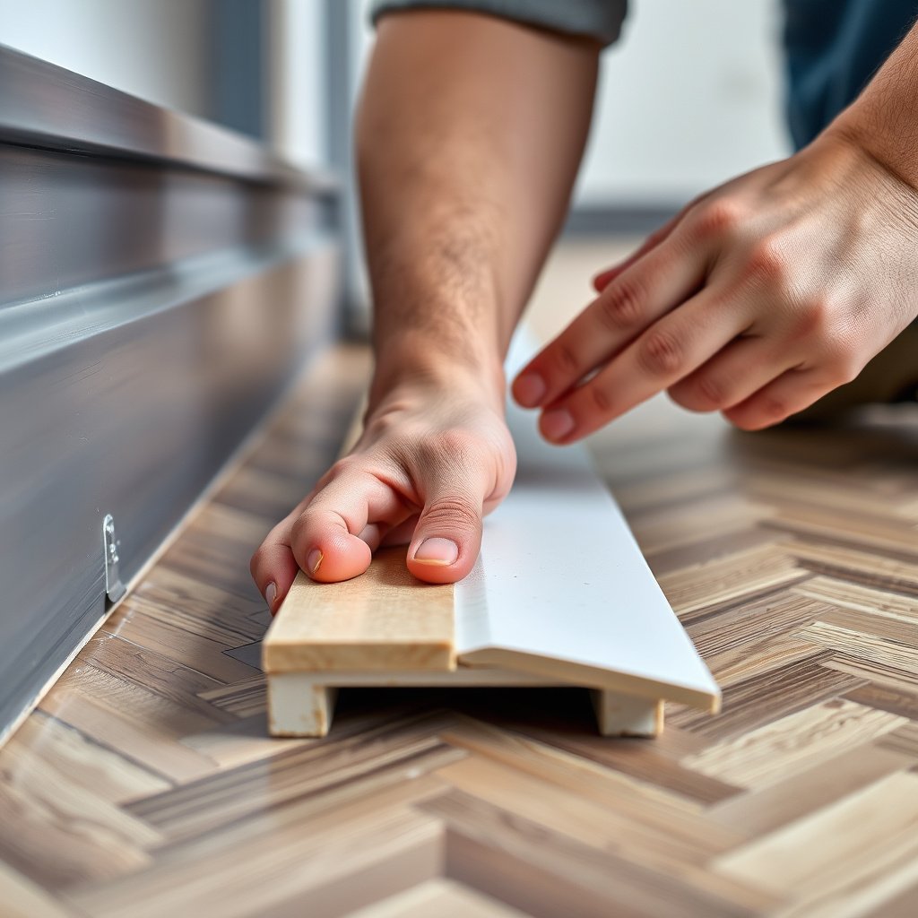 Subfloor preparation and threshold mounting method for chevron floors installation.