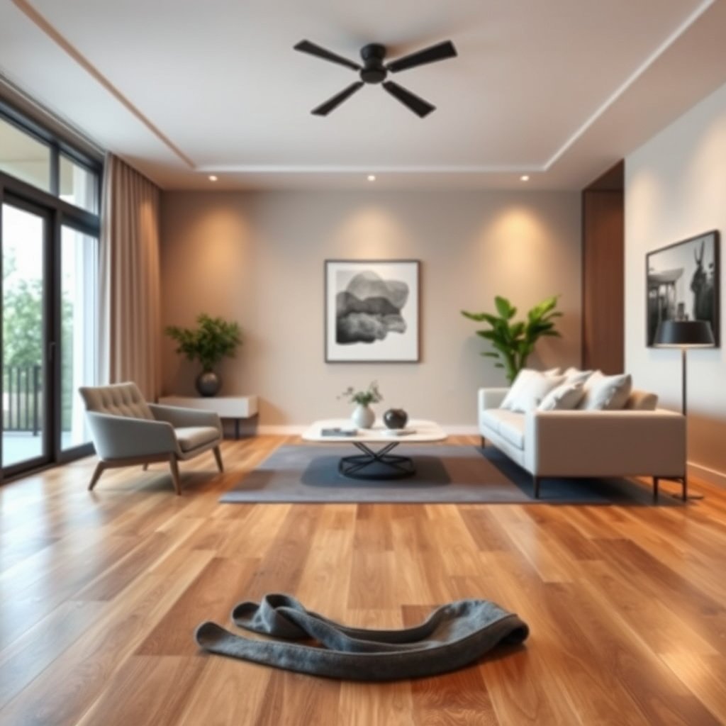 Properly prepared subfloor for installing parquet floors in a living room.