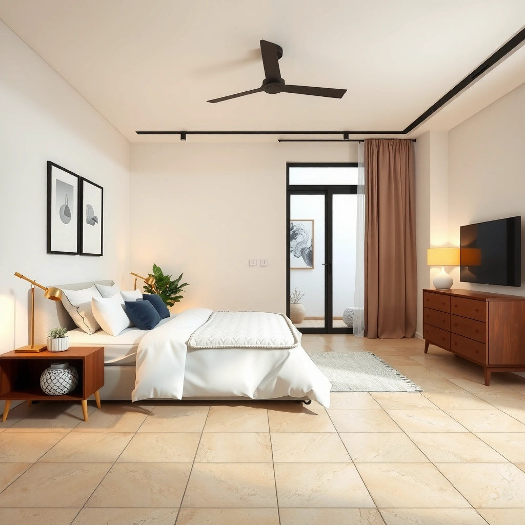Tools and materials for prepping subfloor before installing travertine floors in a bedroom