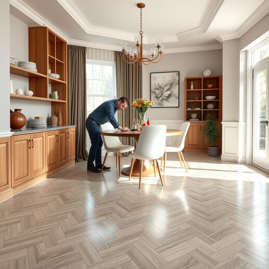 Preparing the subfloor and confirming vinyl type for waterproofing in a dining room