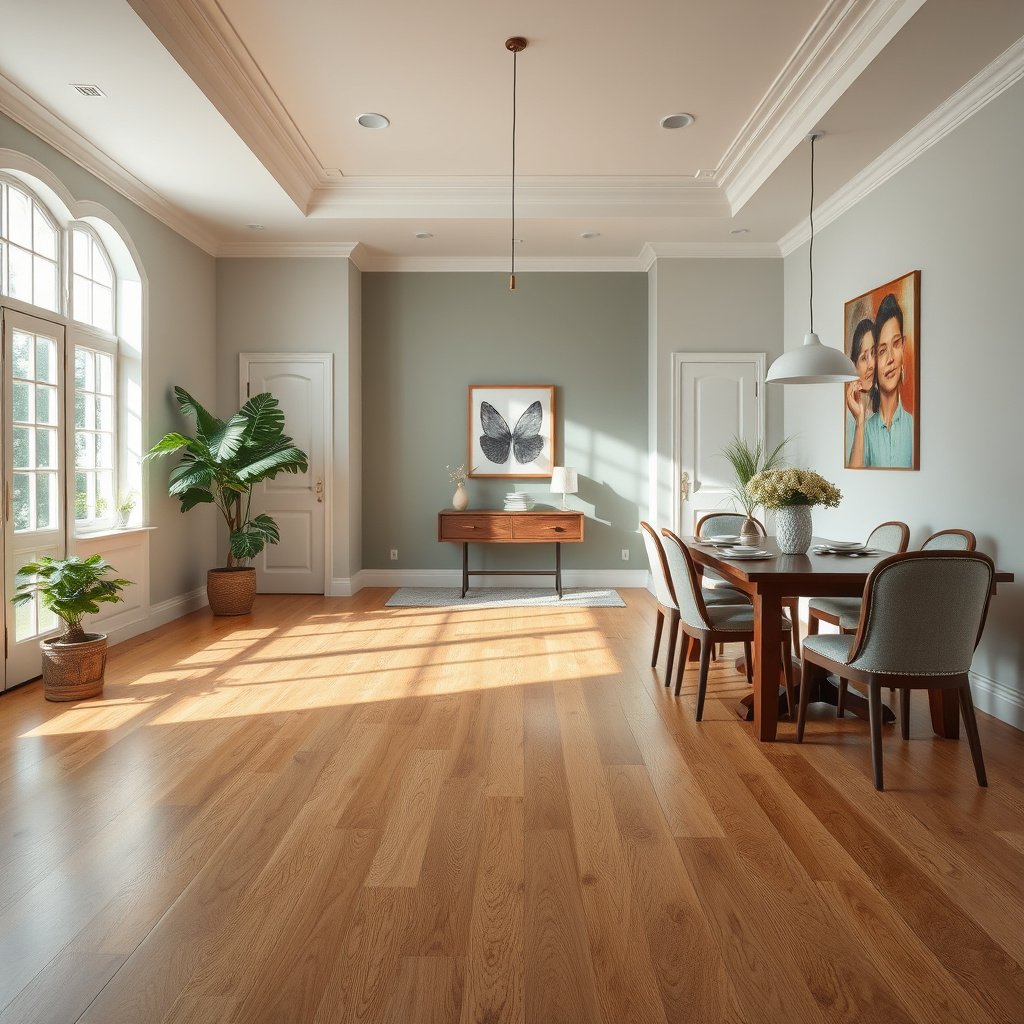 Cleaning and inspecting the subfloor before installing vinyl flooring in a dining room