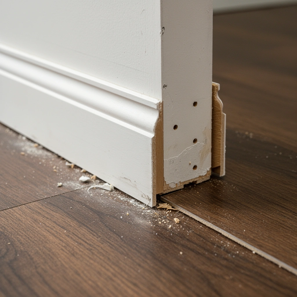 Image showing preparation of substrate and baseboards for installation with commercial floors.